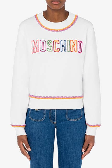 ORGANIC COTTON SWEATSHIRT WITH CROCHET DETAILS WHITE by Moschino