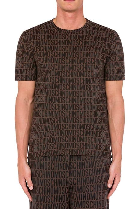 ALLOVER LOGO JACQUARD JERSEY T-SHIRT BROWN by Moschino