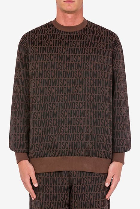 ALLOVER LOGO JACQUARD SWEATSHIRT BROWN by Moschino