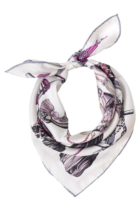 SILK SCARF WHITE WITH GREY TASSELS WHITE, GREY by Mucho Gusto