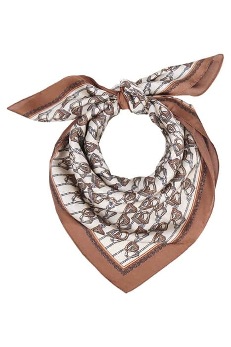 SILK SCARF SQUARED HORSEBITS BROWN, TAUPE by Mucho Gusto