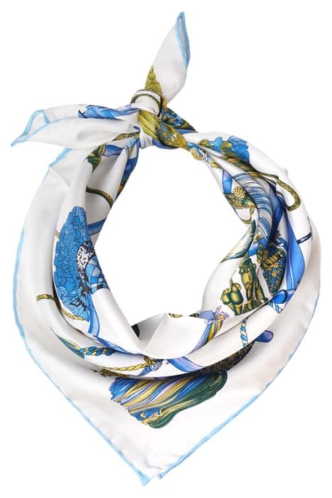 SILK SQUARED SCARF WHITE WITH BLUE TASSELS WHITE,BLUE by Mucho Gusto