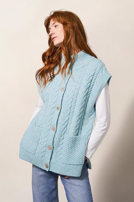 CHESTNUT CABLE POCKET PONCHO LIGHT BLUE by White Stuff