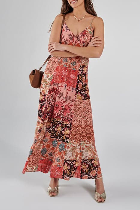 TEA ROSE FLORAL PATCHWORK PRINT LONG DRESS PINK by ICODE