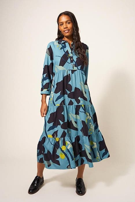 MAYA TIERED SHIRT DRESS TEAL MULTI by White Stuff