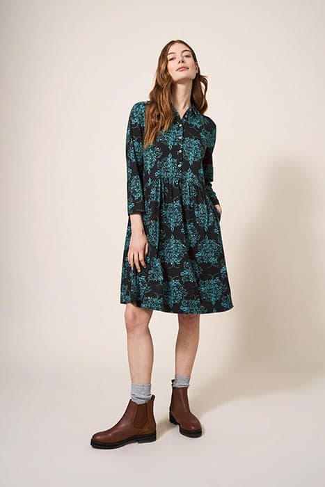 EVERLY JERSEY SHIRT DRESS BLACK PRINT by White Stuff