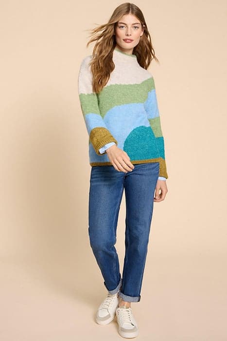 DAISY COLOUR BLOCK JUMPER GREEN MULTI by White Stuff