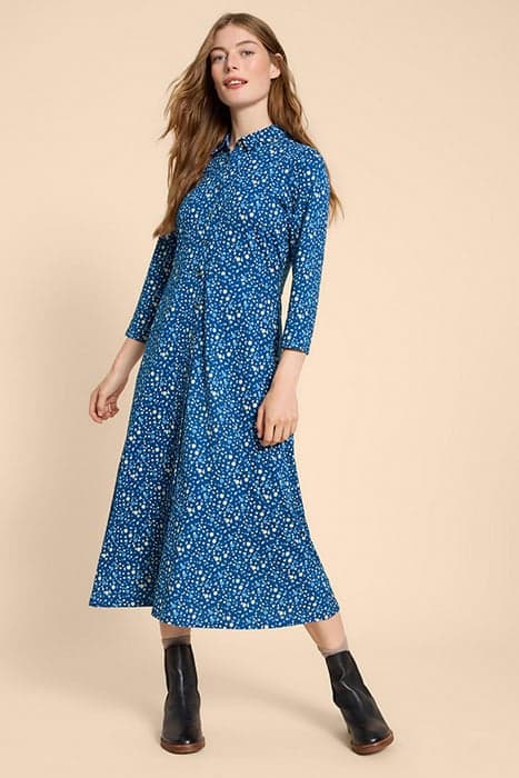 RUA JERSEY SHIRT DRESS NAVY PRINT by White Stuff