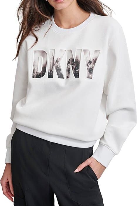 SKYLINE LOGO CREWNEC IVORY by DKNY