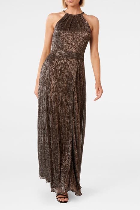 BRADY PLISSE HALTER MIDI BRONZE by Forever New