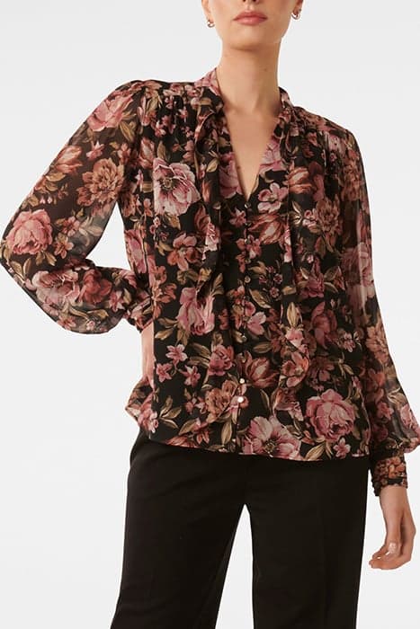 FAWN FRILL TIE BLOUSE BLACK DELPHI FLORAL by Forever New