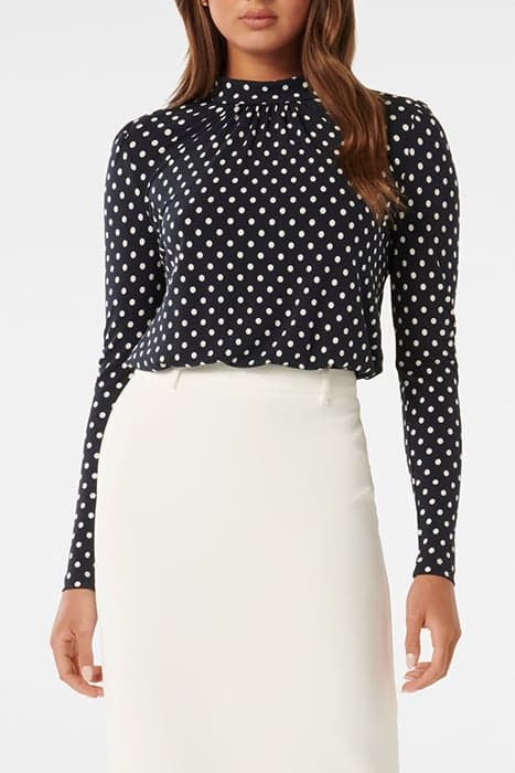 BEATRICE MOCK NECK CREPE BLOUSE CANTERBURY SPOT by Forever New