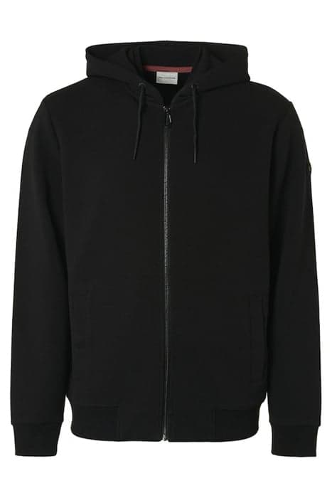 SWEATER HOODED FULL ZIPPER RELIEF JACQUARD STRETCH BLACK by No Excess