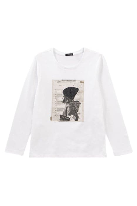 GIRLS’ OFF-WHITE COTTON T-SHIRT WITH GIRL IN BEANIE IMAGE by IKKS