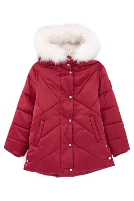 GIRLS’ BURGUNDY FUR-LINED QUILTED HOODED PADDED JACKET by IKKS