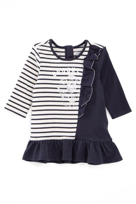 BABY GIRLS’ SAILOR-STRIPE DRESS WITH PRINT AND SIDE RUFFLE by IKKS