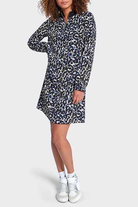 BLACK TACHIST PRINT ZIP-NECK DRESS by ICODE