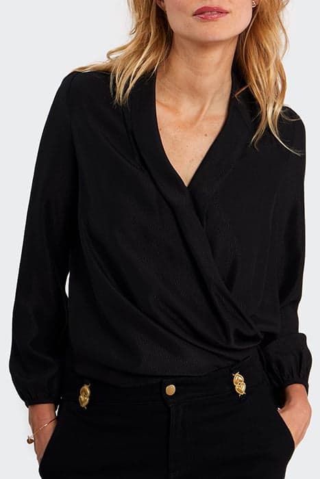 BLACK SHAWL COLLAR BLOUSE by ICODE