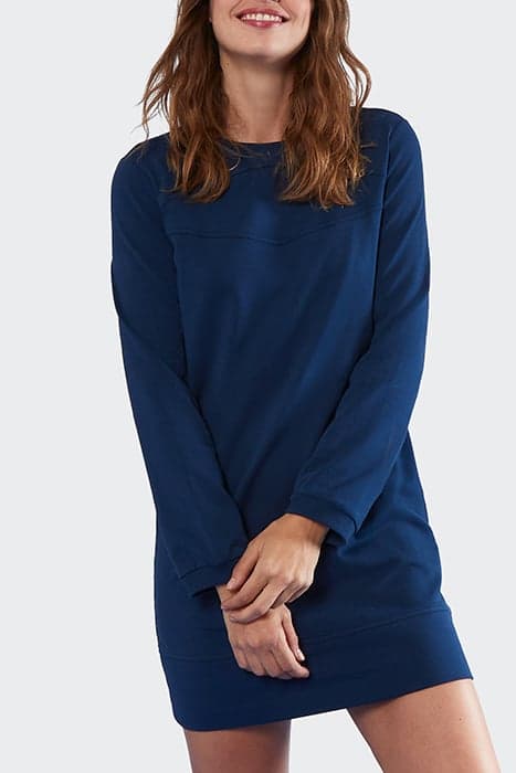 NAVY SWEATSHIRT DRESS WITH SLOGAN ON BACK by ICODE