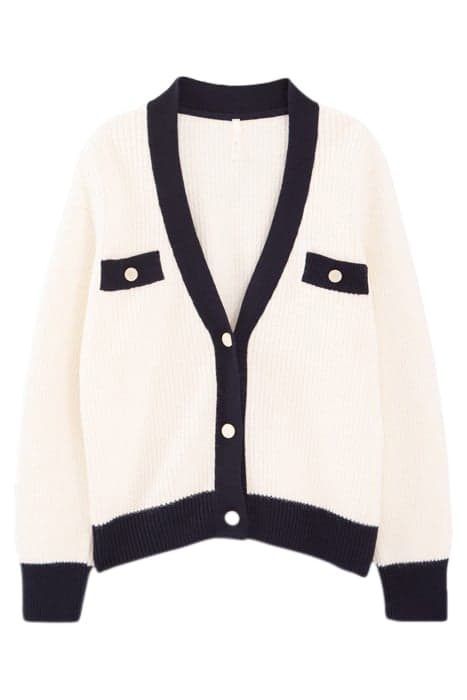 OFF-WHITE KNIT CARDIGAN EDGED IN NAVY by ICODE