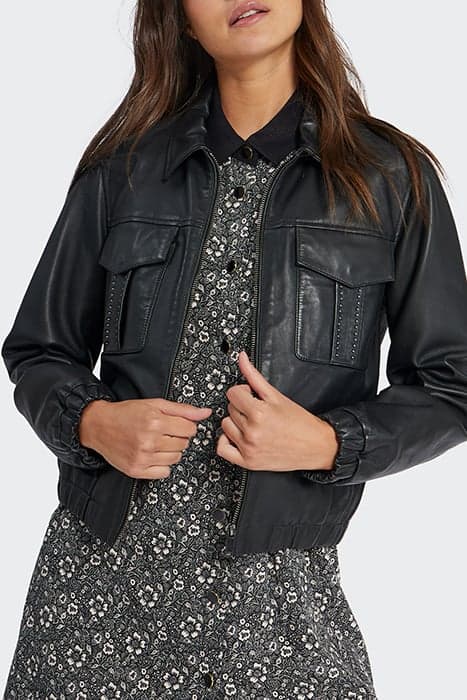 BLACK STUDDED LEATHER JACKET by ICODE