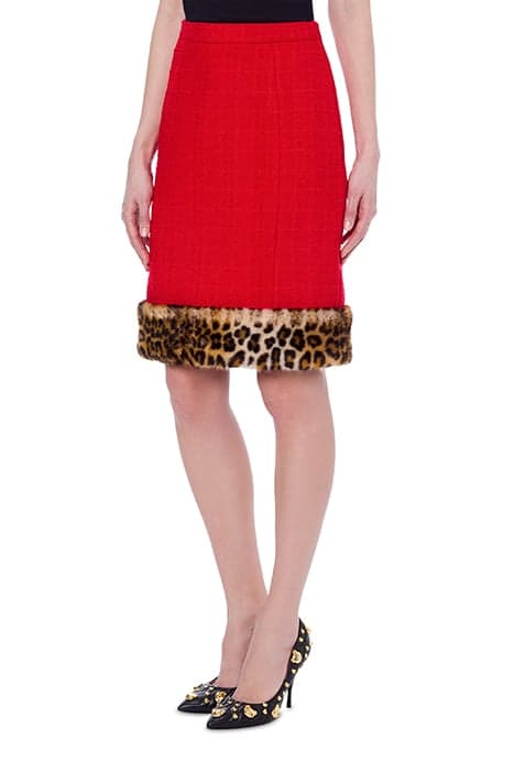 LEOPARD PRINT DETAIL BOUCLÉ SKIRT RED by Moschino