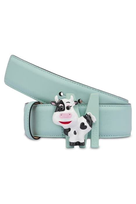 M BABY COW CALFSKIN BELT BLUE by Moschino