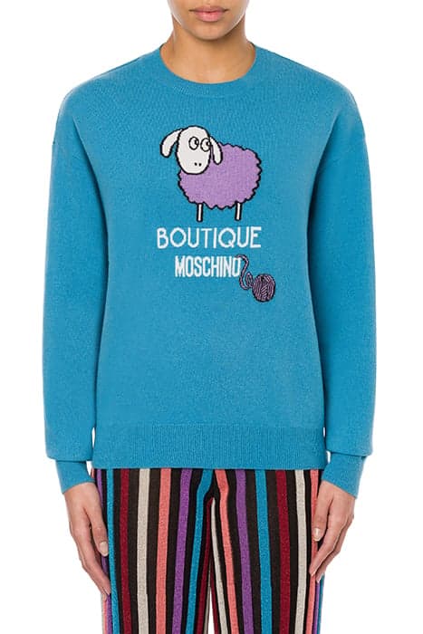 SHEEP WOOL AND CASHMERE SWEATER BLUE by Moschino