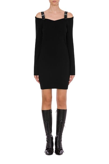 BONDAGE BUCKLE REGENERATED CASHMERE DRESS BLACK by Moschino