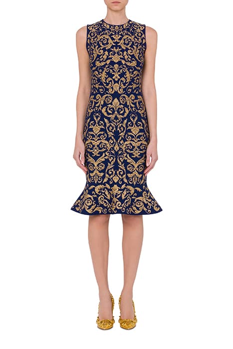 BAROQUE JACQUARD KNIT DRESS BLUE by Moschino