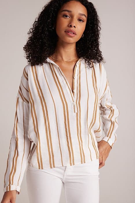 SHIRRED SHOULDER PULLOVER REDWOOD STRIPE by Bella Dahl