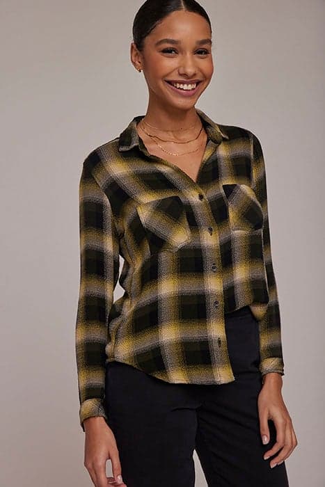 TWO POCKET BUTTON DOWN GREEN & BLACK PLAID by Bella Dahl