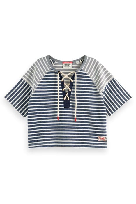 LACE UP BOXY SWEATSHIRT ECRU NAVY STRIPE by Scotch & Soda