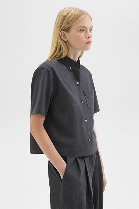 CROPPED SHORT-SLEEVE SHIRT IN GOOD WOOL CHARCOAL MELANGE by THEORY