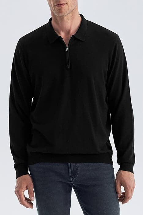 BLACK MIXED FABRIC POLO SHIRT, INTERLOCK BACK BLACK by IKKS