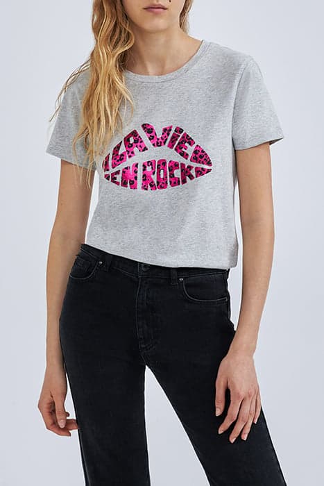 GREY T-SHIRT WITH LIP-SHAPED SLOGAN GREY by IKKS