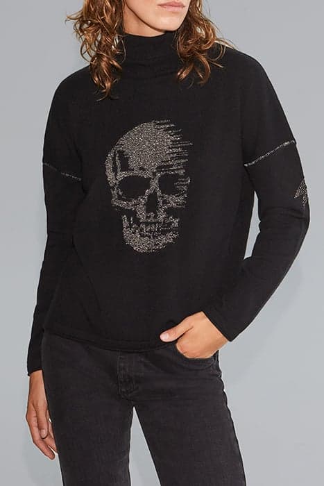 BLACK KNIT ROLL NECK SWEATER WITH SKULL IMAGE BLACK by IKKS