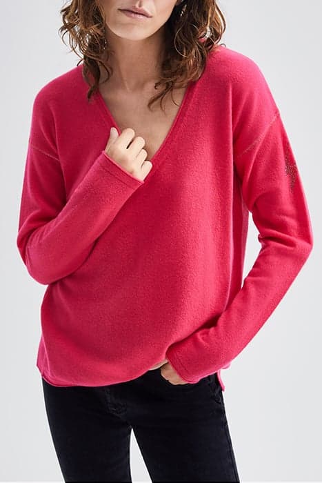 NEON PINK PURE CASHMERE KNIT V-NECK SWEATER PINK by IKKS