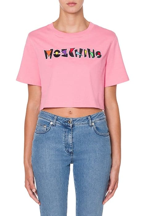 CROPPED GEOMETRIC LOGO T-SHIRT PINK by Moschino