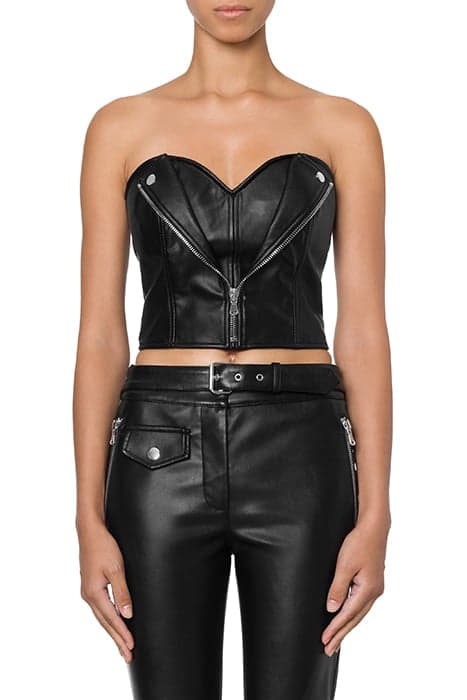 CROP TOP IN BIKER FABRIC BLACK by Moschino