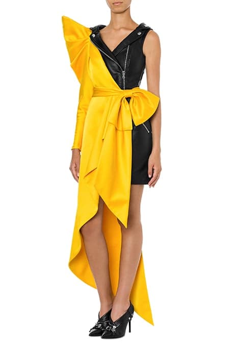 PATCHWORK DRESS WITH BOW YELLOW by Moschino