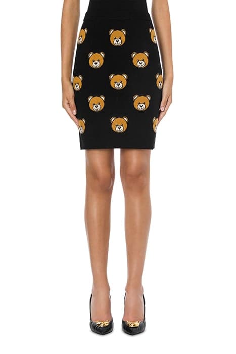 ALLOVER TEDDY BEAR WOOL SKIRT BLACK by Moschino