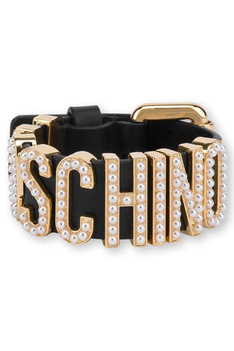 PEARLS LETTERING LOGO CALFSKIN BRACELET BLACK by Moschino