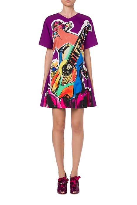 FASHION SKETCH DOUBLE GEORGETTE DRESS MULTICOLOR by Moschino