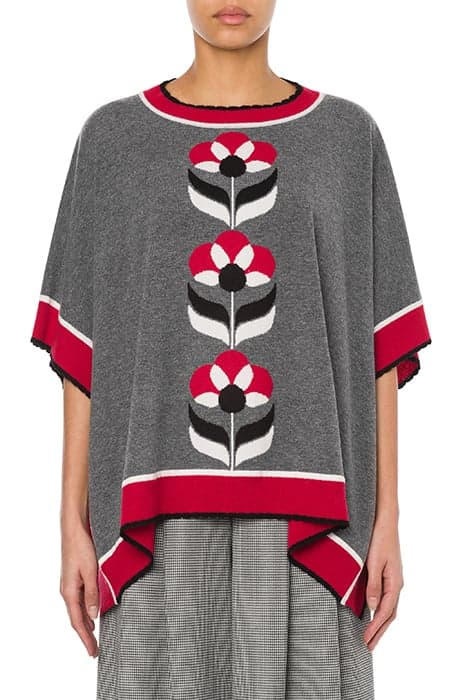 GEOMETRICAL FLOWERS KNITTED PONCHO GREY by Moschino