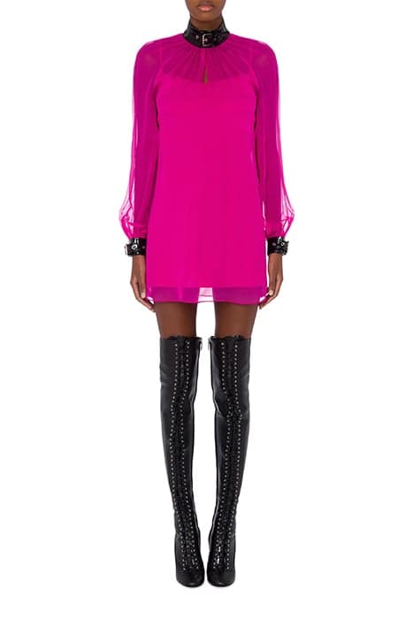 BONDAGE BUCKLE SILK CHIFFON DRESS PINK by Moschino