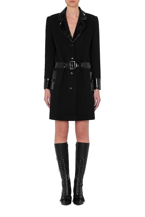 BONDAGE BUCKLE BOUCLÉ COAT BLACK by Moschino