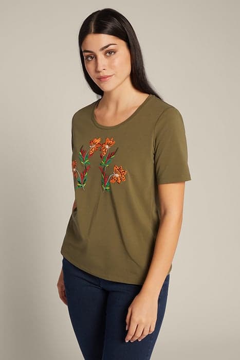 T-SHIRT WITH FLORAL EMBROIDERY GREEN by Elena Mirò