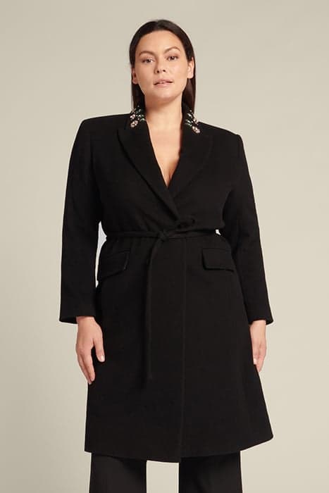 CASHMERE BLEND COAT WITH HAND EMBROIDERY BLACK by Elena Mirò