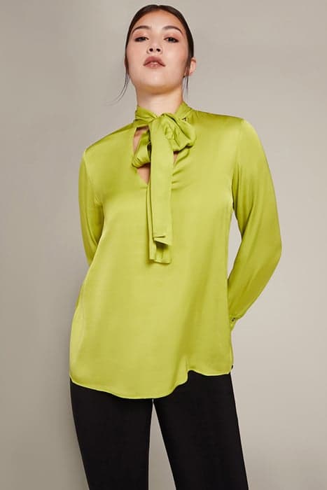 ECOVERO™ SATIN BLOUSE WITH BOW GREEN by Elena Mirò